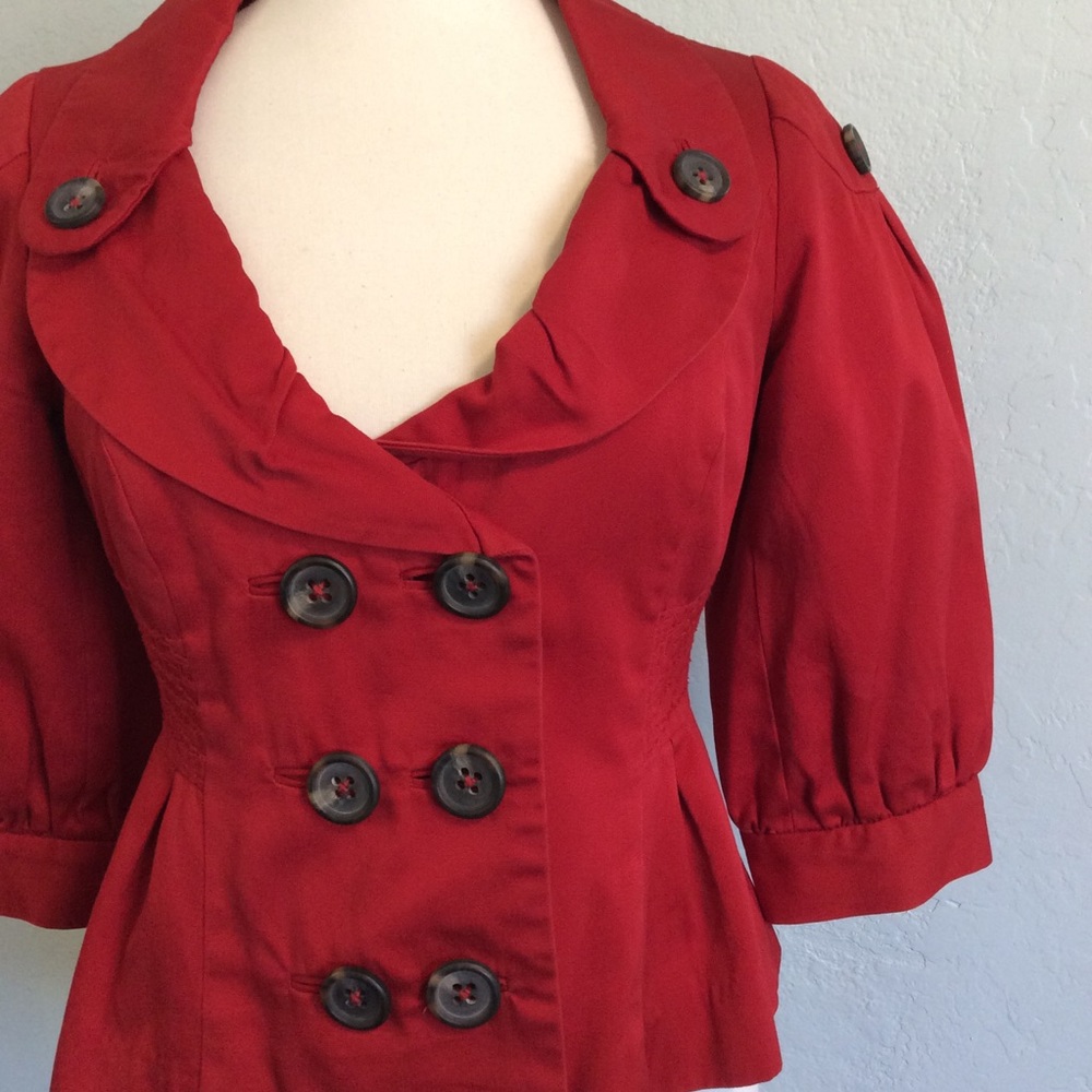 Anthropologie Red Double-Breasted Peplum Blazer